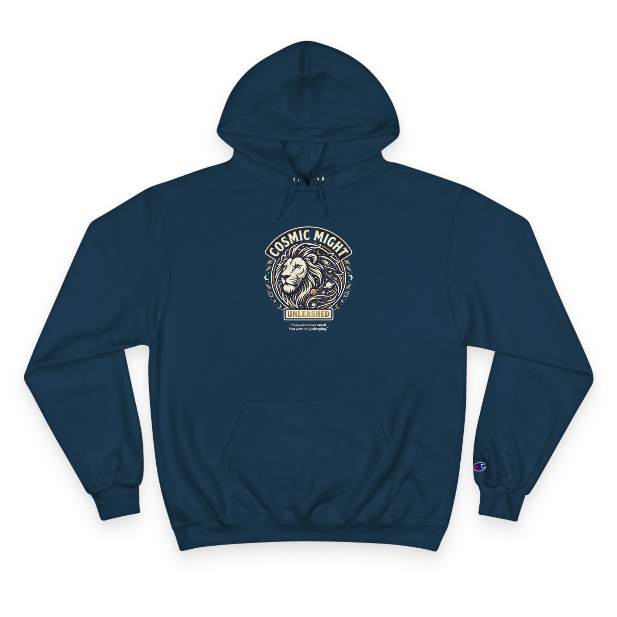 PRB Starforged Flex Cosmic Might Unleashed Lion Crest Hoodie — 'Unleashed' Athletic Champion Graphic Hoodie by Power Runs Black