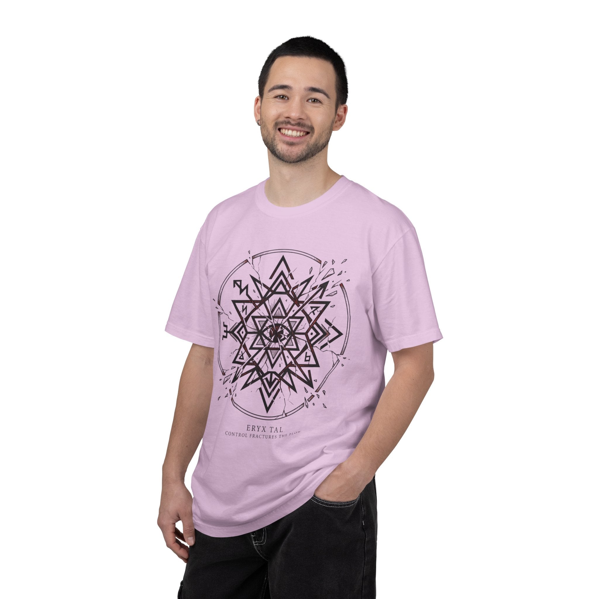 Power Runs Black PRB Eryx Tal Geometric Mandala T-Shirt — Symmetric Star Graphic Tee by Printify