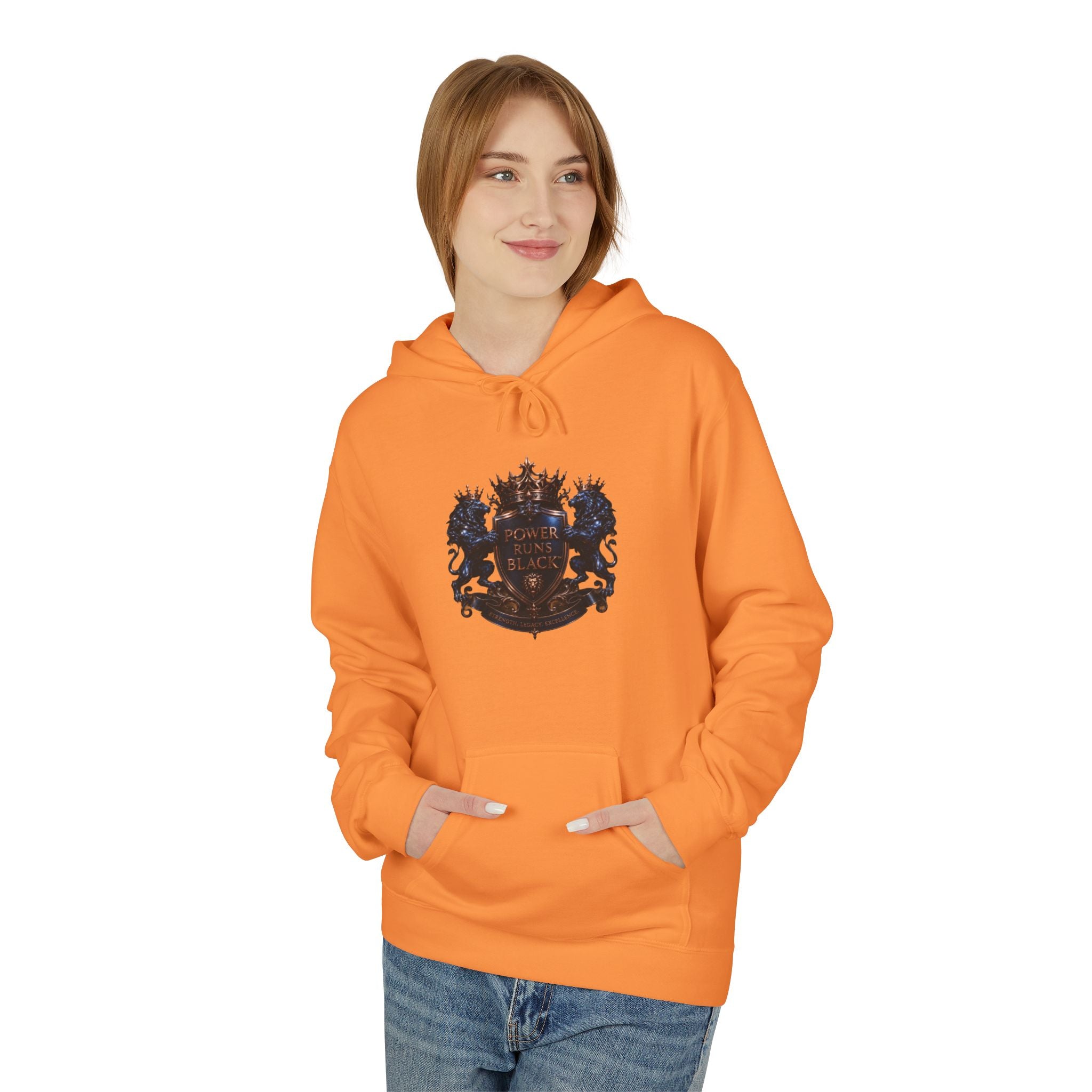 Power Runs Black crest hoodie | medieval shield with lions and wings by Power Runs Black