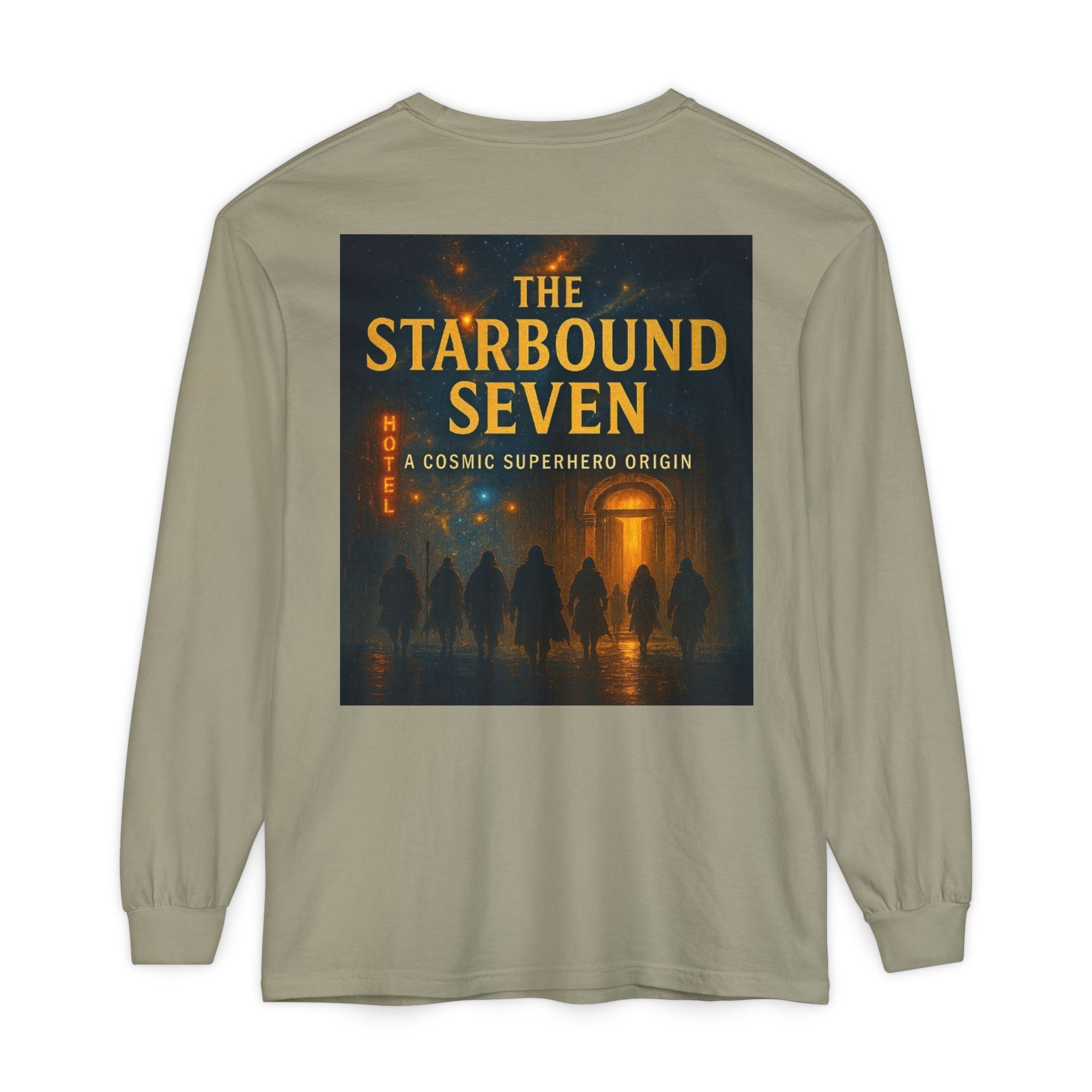 PRB The Starbound Seven graphic long sleeve shirt | cosmic superhero poster by Power Runs Black
