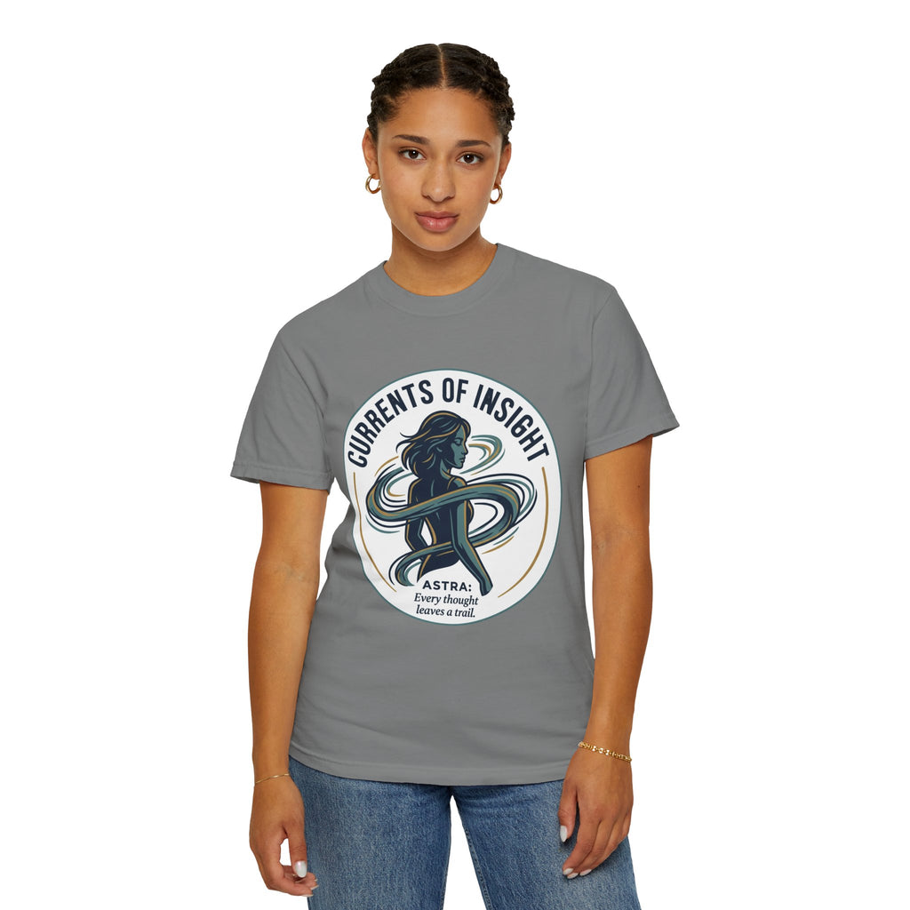 Power Runs Black Currents of Insight T-Shirt — 'Astra: Every thought leaves a trail' Graphic Tee by Power Runs Black