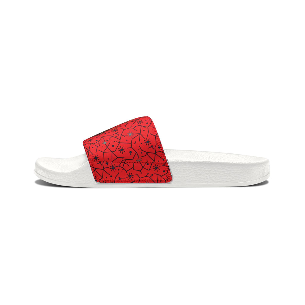Power Runs Black Removable-Strap Sandals - Red Floral Pattern Slide Sandals for Women by Power Runs Black