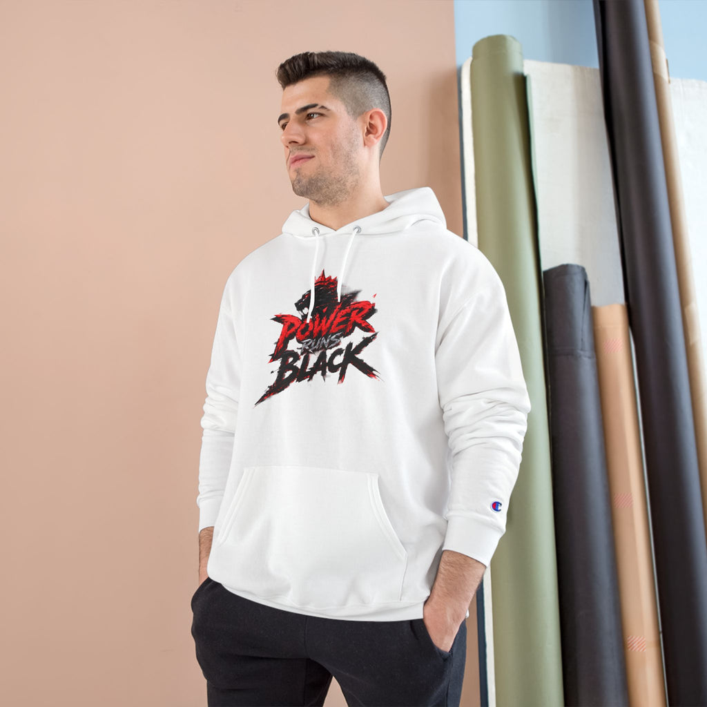 Power Runs Black logo hoodie | Flame crest design by Power Runs Black