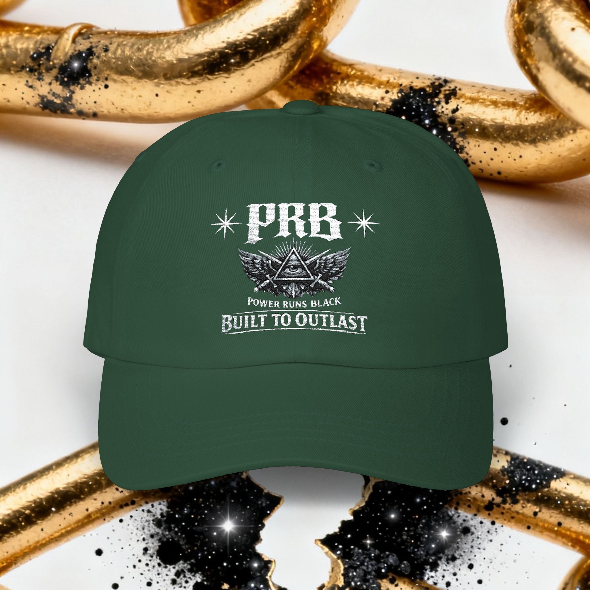 PRB Dad Cap — Vintage Crest Embroidered Baseball Hat by Power Runs Black