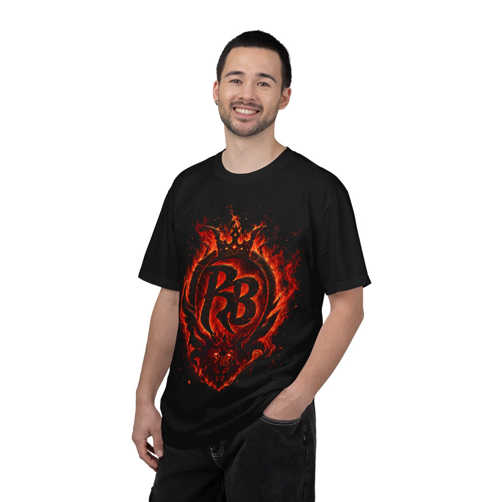 Power Runs Back PRB Flame Logo T-shirt | Fiery Emblem Tee, Grunge Rock Chic by Power Runs Black