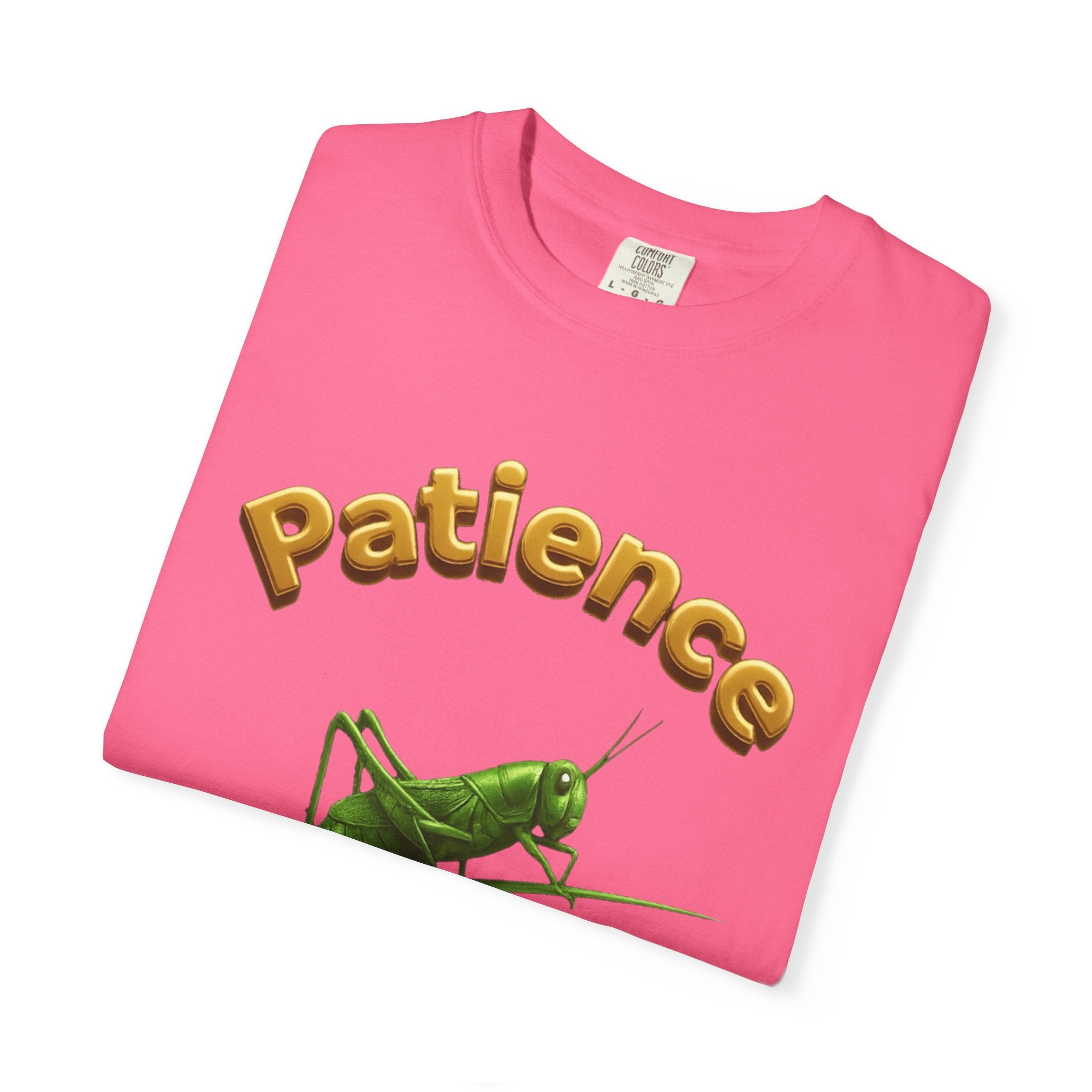 PRB Patience Grasshopper T-shirt | Green Grasshopper Illustration, Positive Quote by Printify