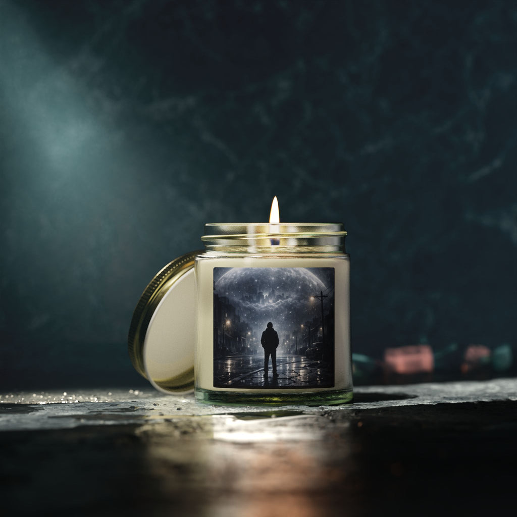 PRB Lone Figure Under Moonlight Candle | Coconut Apricot Wax Jar by Power Runs Black
