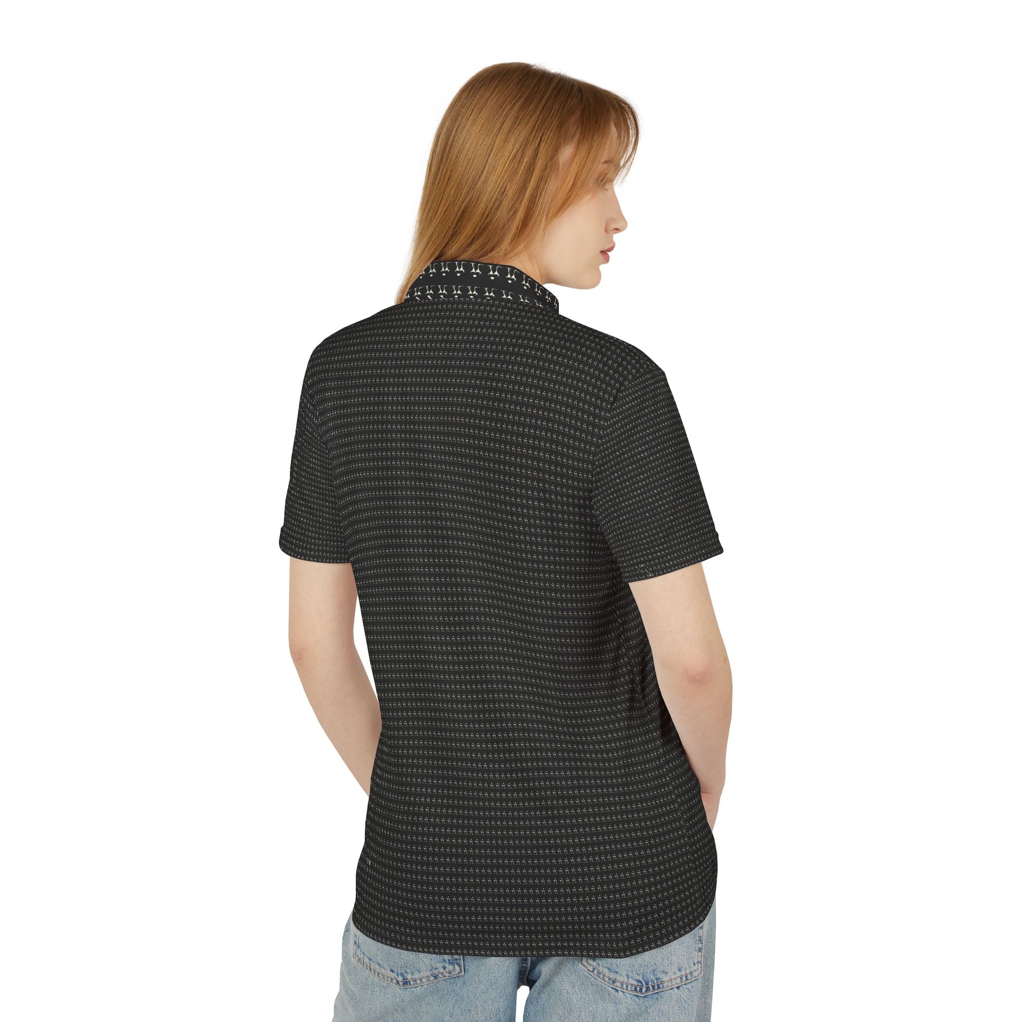 Power Runs Black PRB Black Microdot Pattern Polo Shirt | All-Over Print Men’s Polo by Power Runs Black