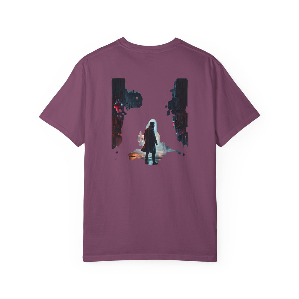 Syndication Loop Cyberpunk Portrait Tee — Tech-Noir Graphic T-Shirt | Power Runs Black by Printify