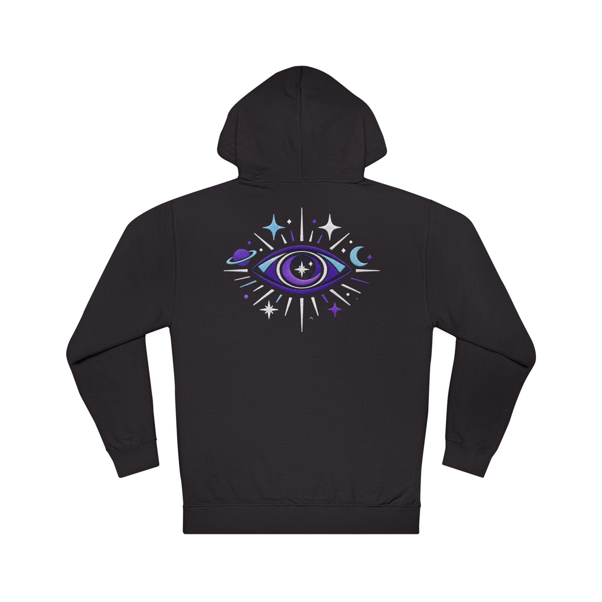 PRB Mystic Purple All-Seeing Eye Hoodie | Celestial Stars Moon by Power Runs Black