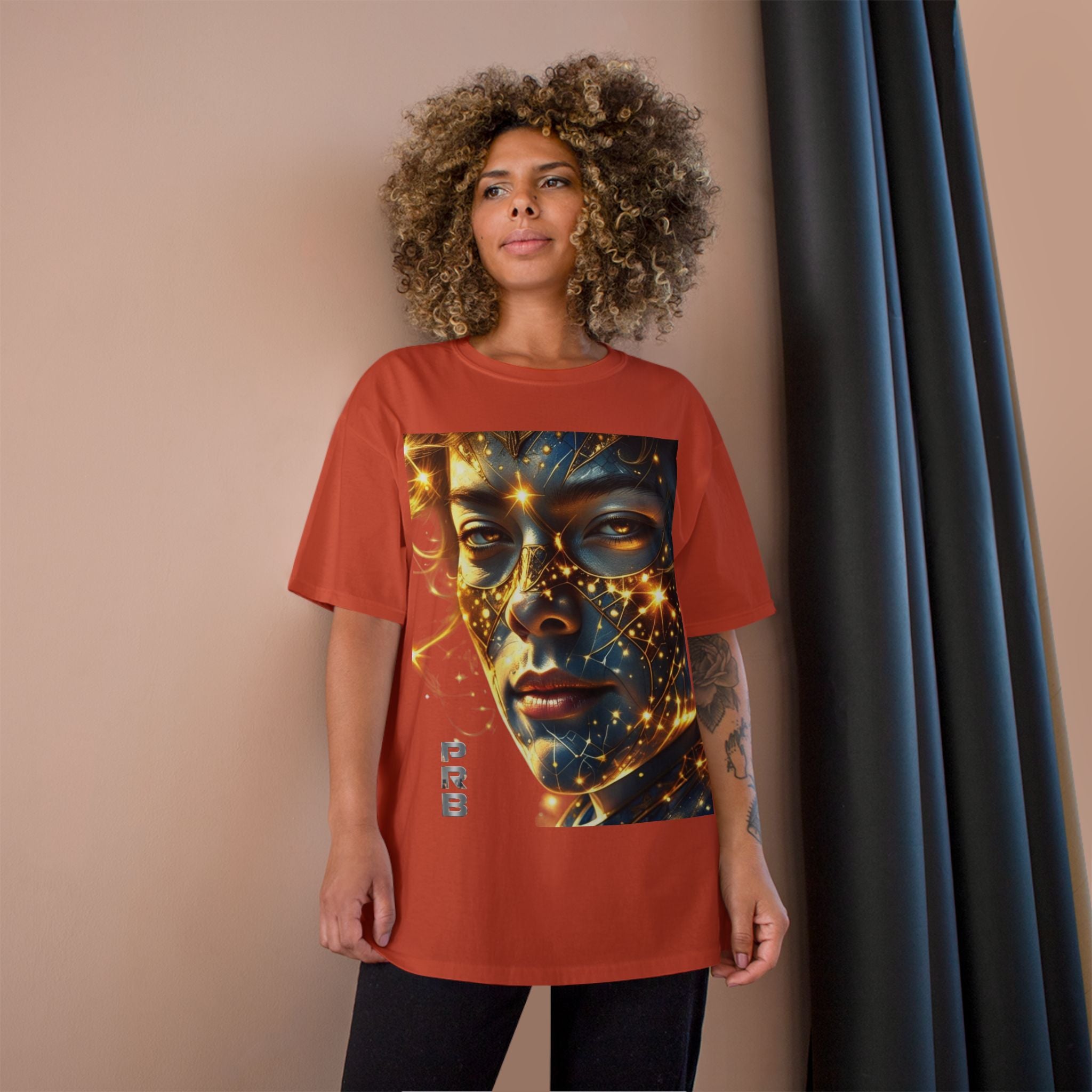 PRB Champion T-Shirt — Cosmic Face Art Tee (Radiant Star Portrait) by Printify