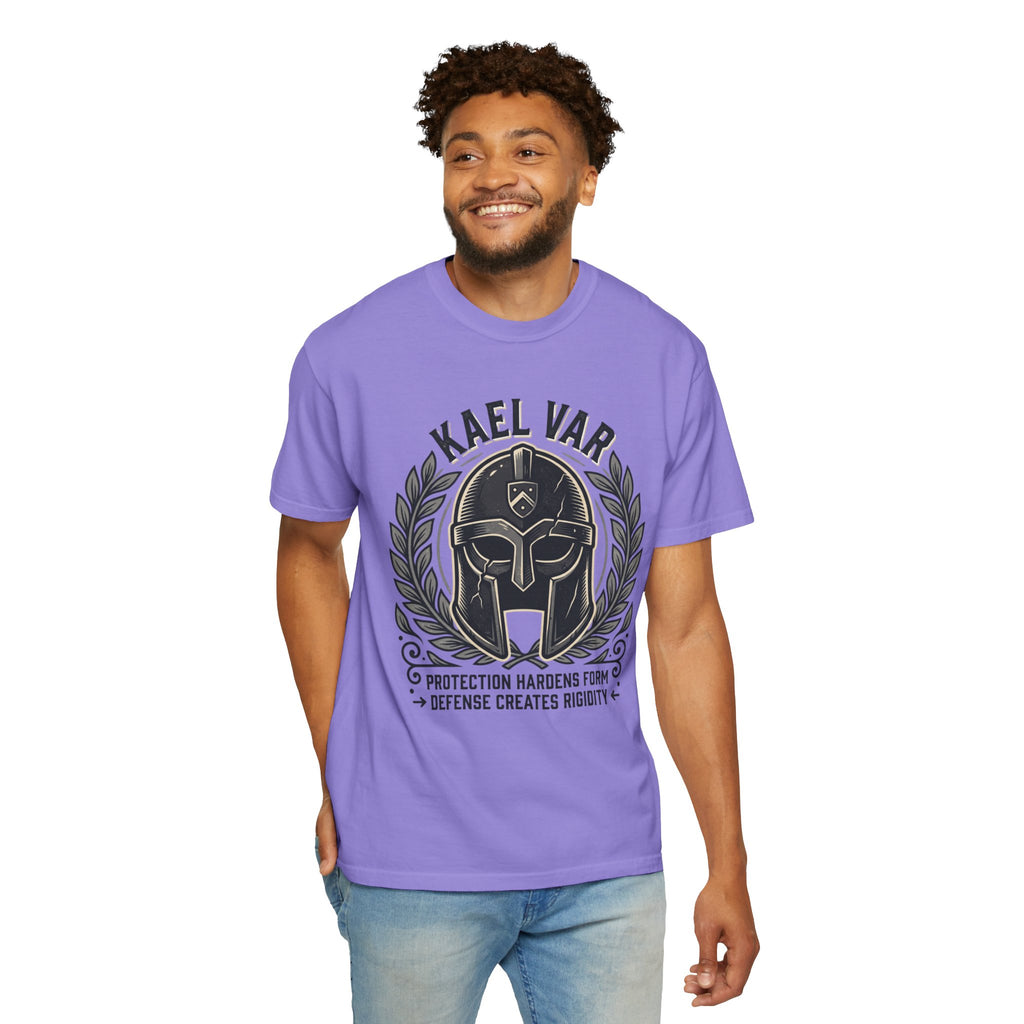 Power Runs Black PRB Kael Var Helmet Graphic T-Shirt — "Protection Hardens Form" Warrior Tee by Power Runs Black