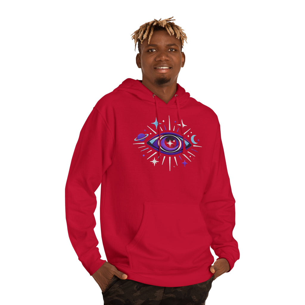 PRB Mystic Purple All-Seeing Eye Hoodie | Celestial Stars Moon by Power Runs Black