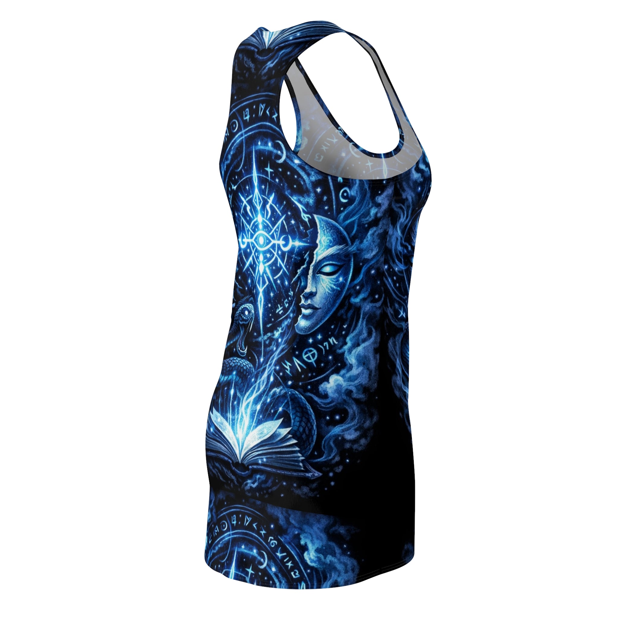 Pretty Rich Bitch The Collection by PRB Mystic Grimoire Racerback Dress — Blue Magic Book & Serpent Print by Power Runs Black