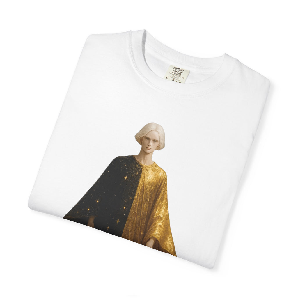 Power Runs Black PRB Twelfth Golden Cloak Figure T-Shirt | Surreal Angelic Portrait by Power Runs Black