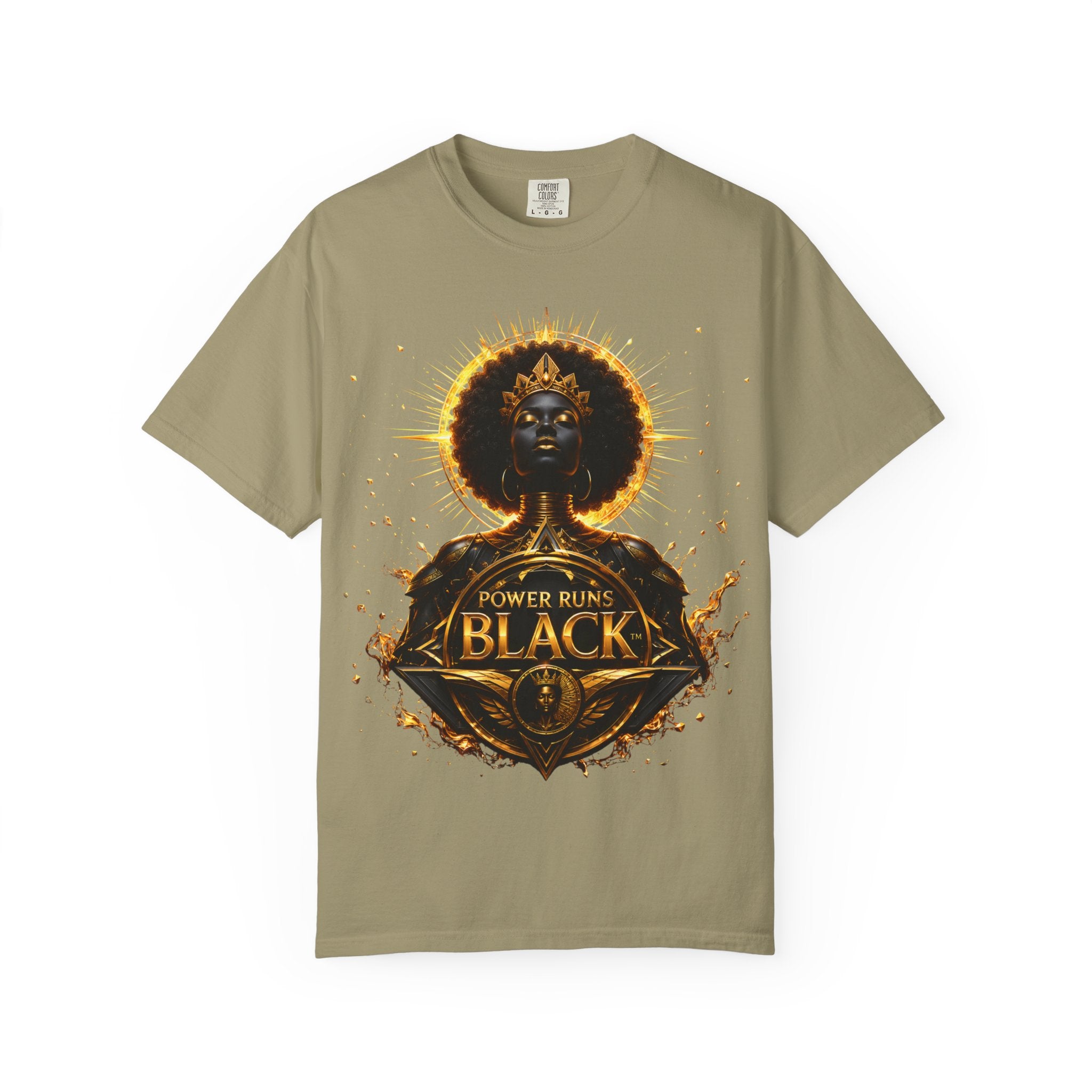 Power Runs Black goddess illustration T-Shirt | Afrocentric black pride design by Power Runs Black