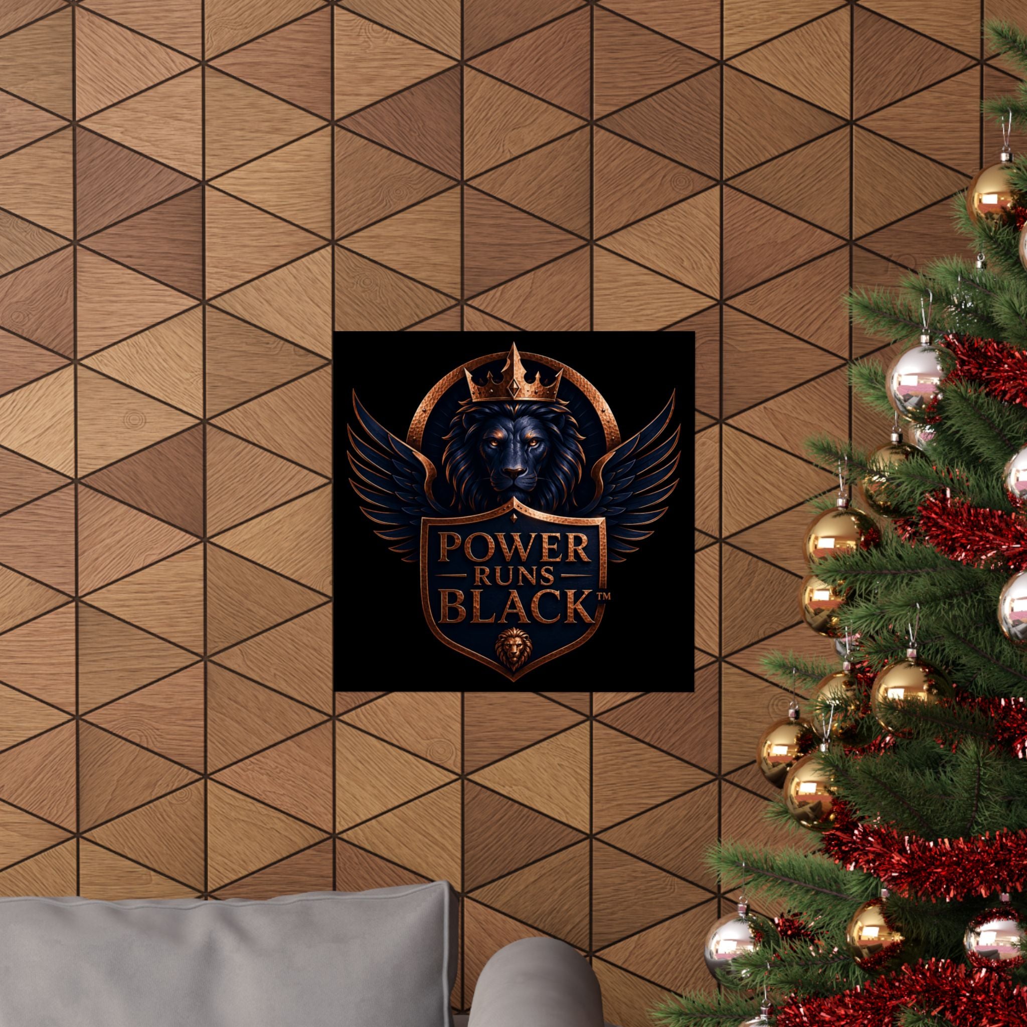 Power Runs Black Matte Poster — Regal Lion Crest Wall Art by Power Runs Black