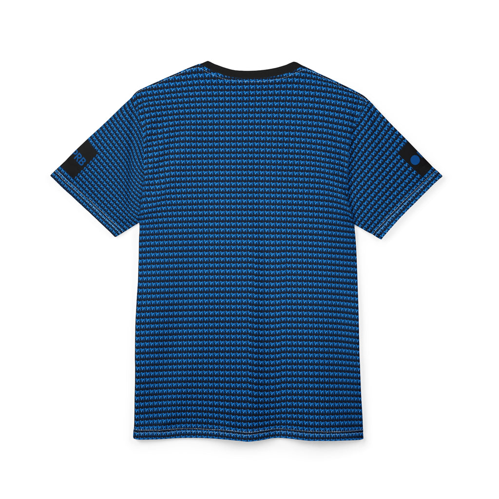 Blue Geometric Knit Pattern Tee | All-Over Print Shirt by Power Runs Black