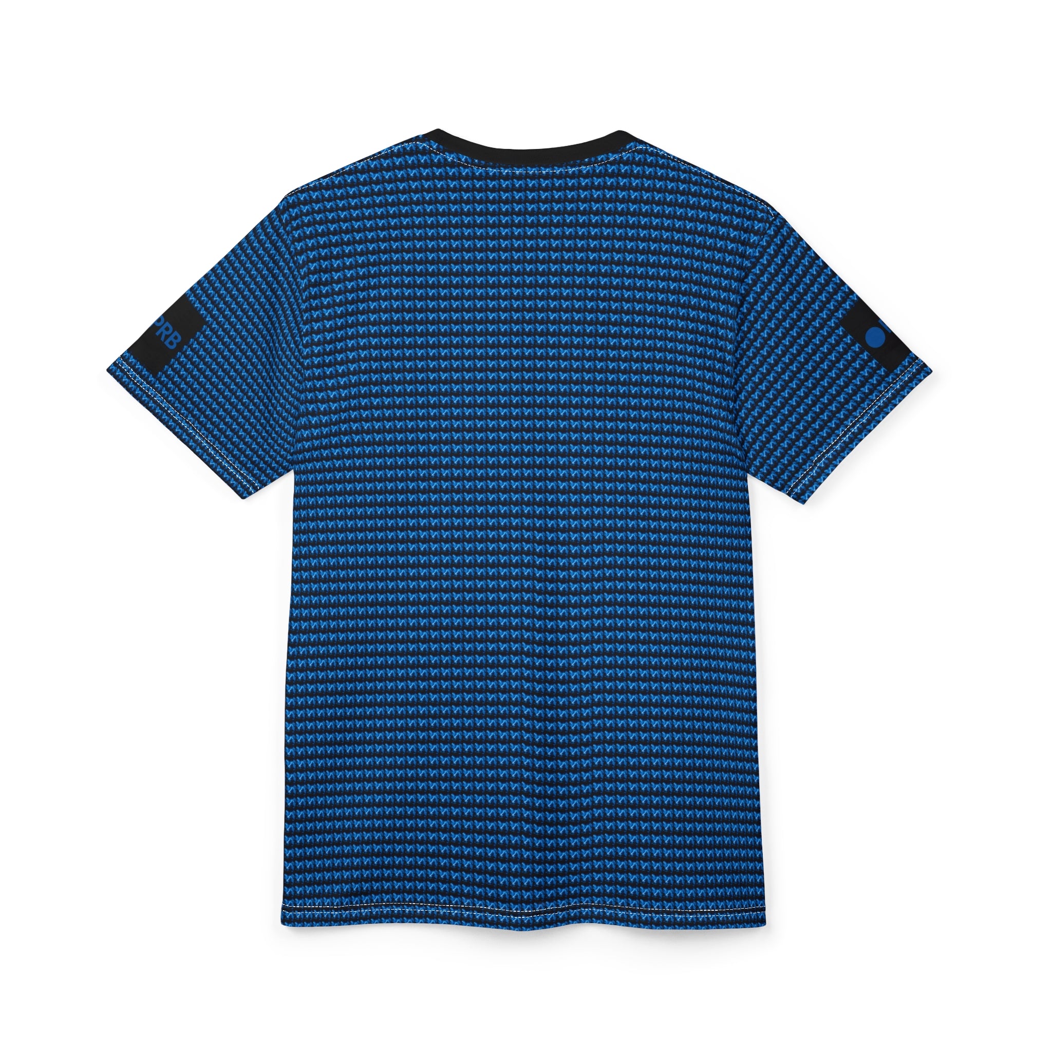 Blue Geometric Knit Pattern Tee | All-Over Print Shirt by Power Runs Black