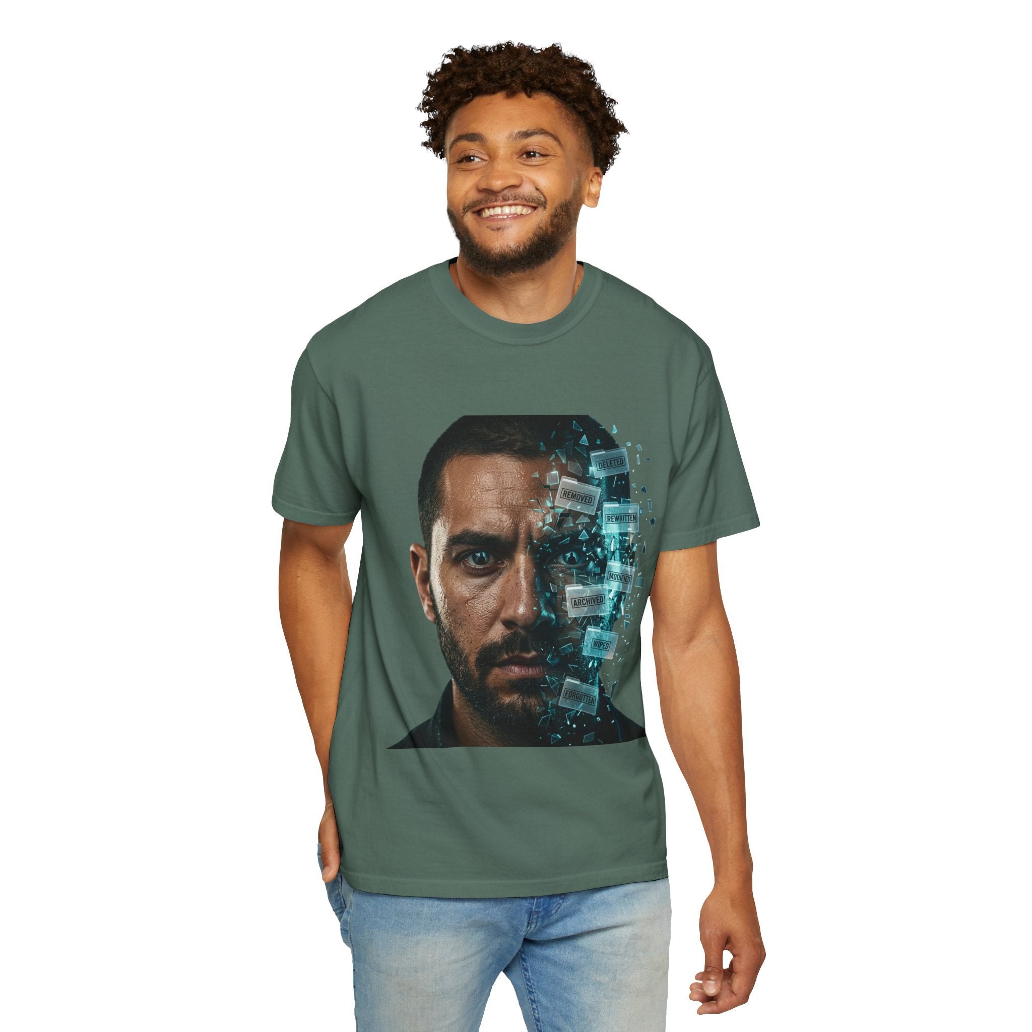 Syndication Loop Cyberpunk Portrait Tee — Tech-Noir Graphic T-Shirt | Power Runs Black by Printify