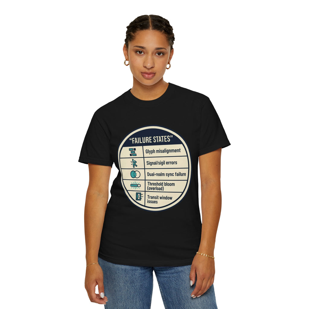 Power Runs Black PRB Failure States T-Shirt — Sci‑Fi Status Badge Graphic Tee by Power Runs Black