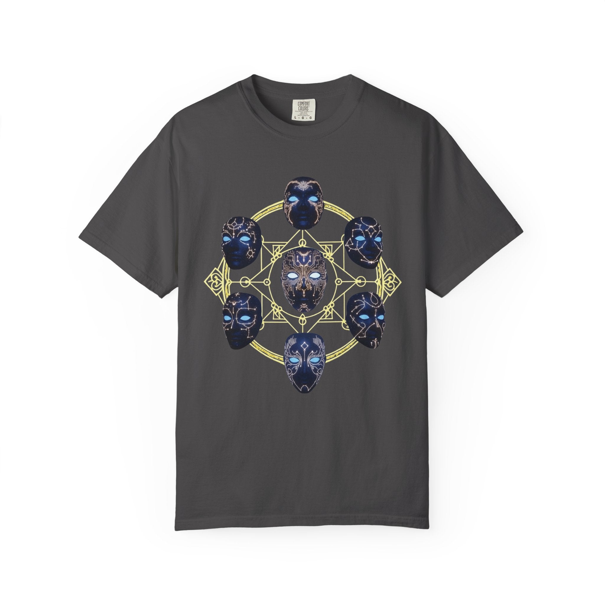 PRB Tribal Mask Circle Graphic Tee, Spiritual Afrocentric Art by Power Runs Black