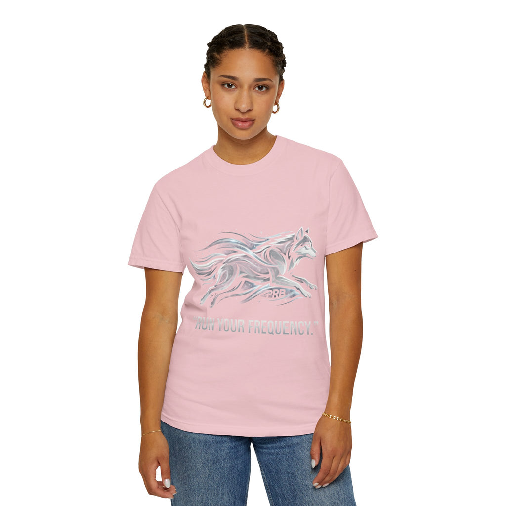 Wolf Graphic T-Shirt — 'Run Your Frequency' Motivational Tee by Printify