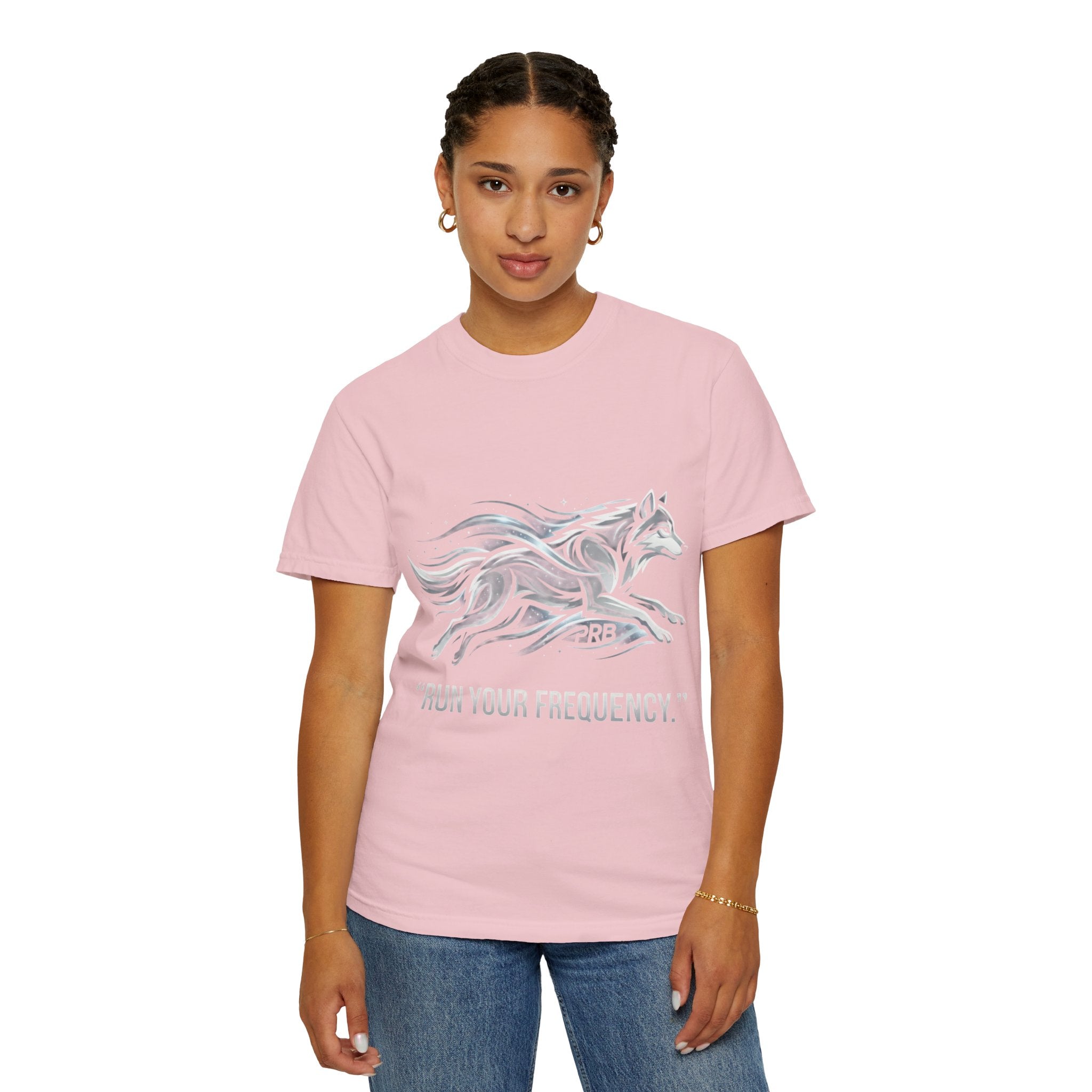 Wolf Graphic T-Shirt — 'Run Your Frequency' Motivational Tee by Printify