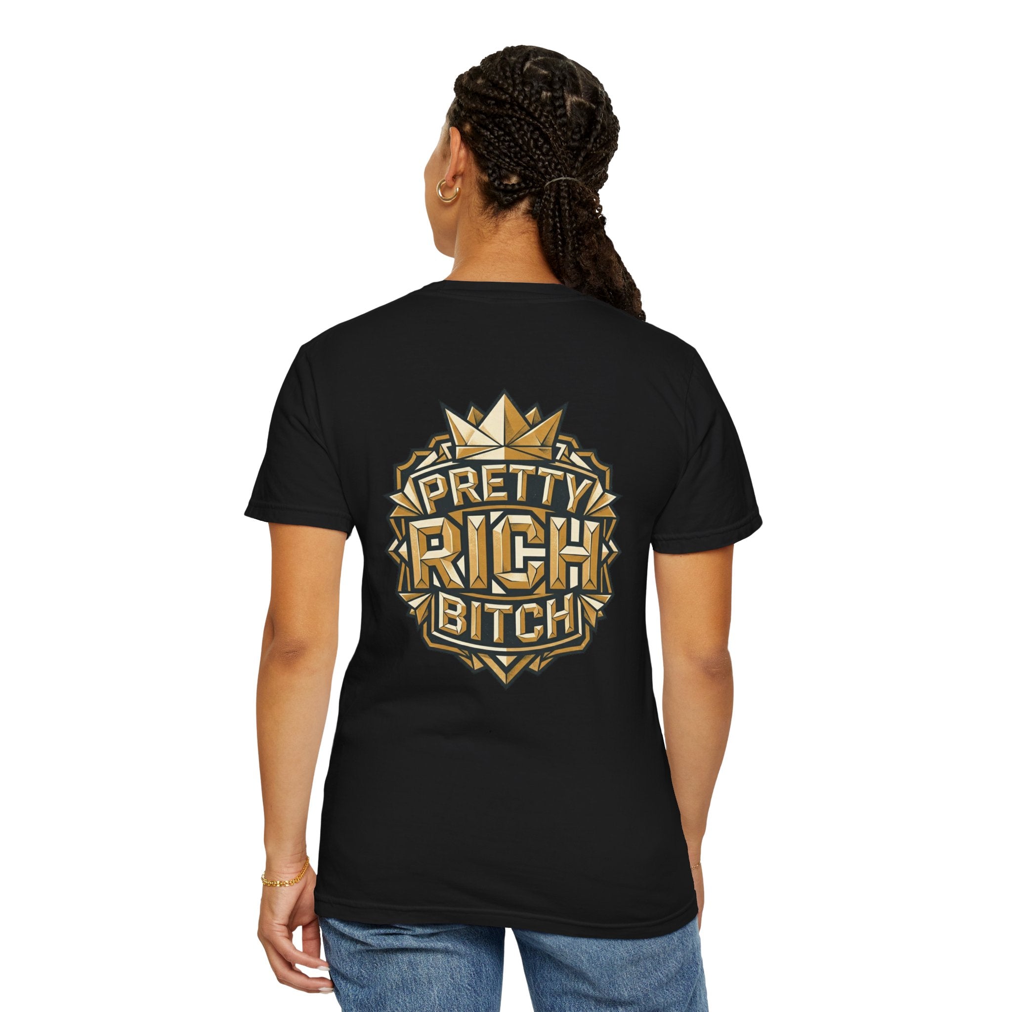 Pretty Rich Bitch The Collection by PRB T-Shirt — Bold Graphic Tee with Empowered Woman Portrait by Power Runs Black