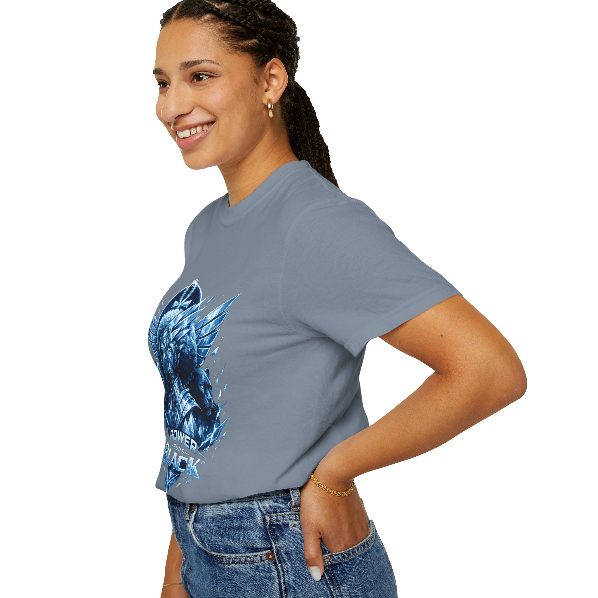 Power of Black Graphic T-Shirt — Egyptian Ankh Warrior Design by Power Runs Black