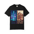 Power Runs Black PRB Blue Technopolis/ Red Dominion Two Worlds One System T-Shirt by Power Runs Black