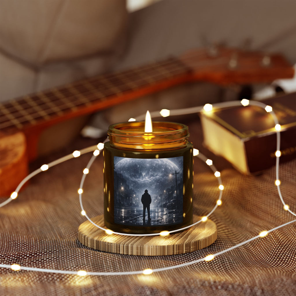 PRB Lone Figure Under Moonlight Candle | Coconut Apricot Wax Jar by Power Runs Black