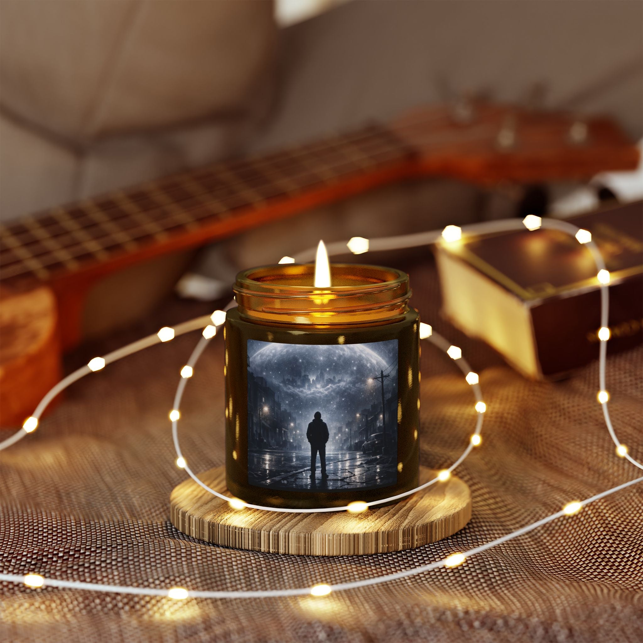 PRB Lone Figure Under Moonlight Candle | Coconut Apricot Wax Jar by Power Runs Black