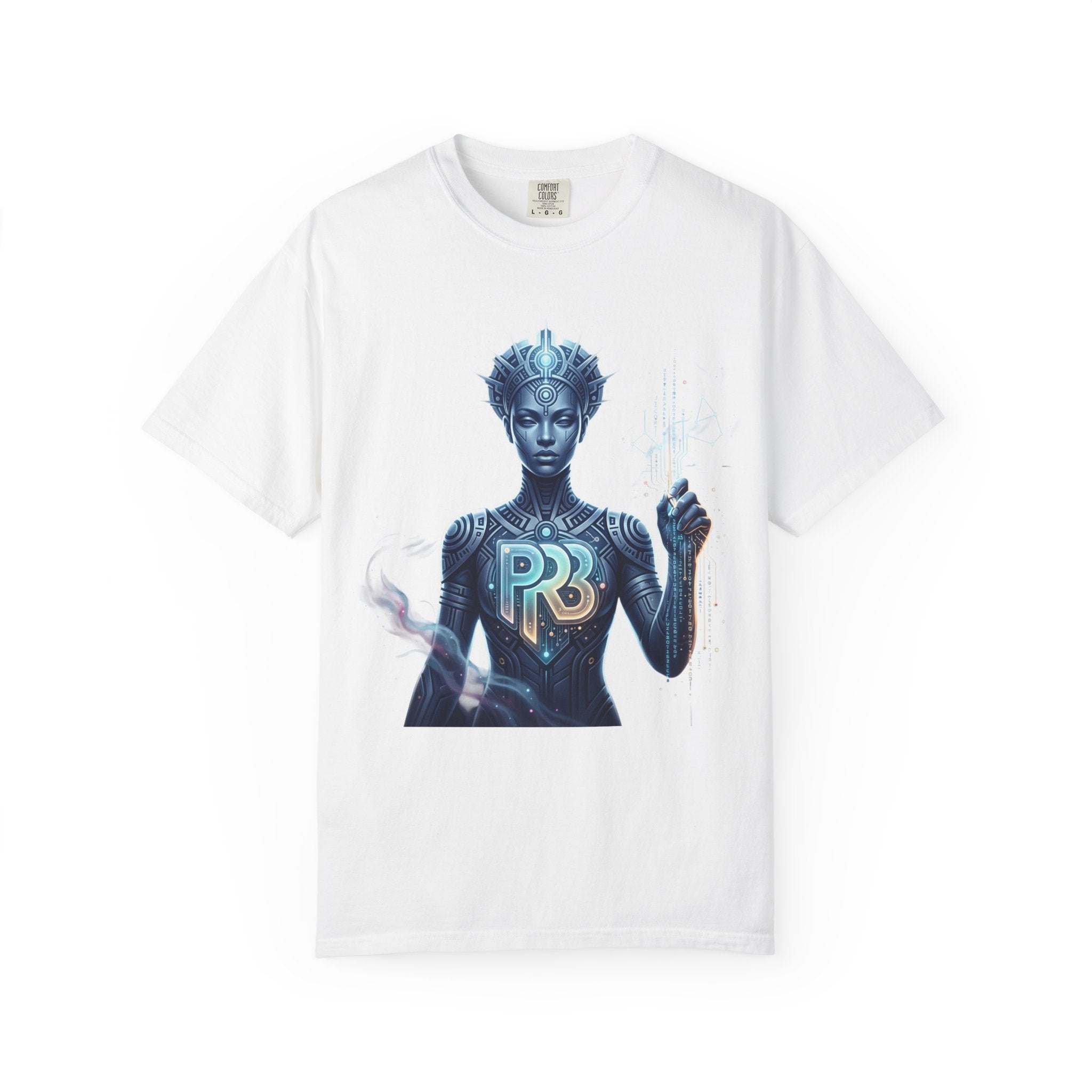 Printify PRB Divine Code Architect 4K Futuristic Blue Android with PR Chest Logo T-Shirt - T-Shirt