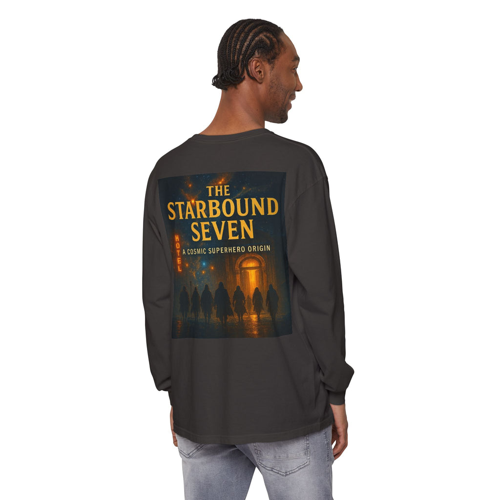 PRB The Starbound Seven graphic long sleeve shirt | cosmic superhero poster by Power Runs Black