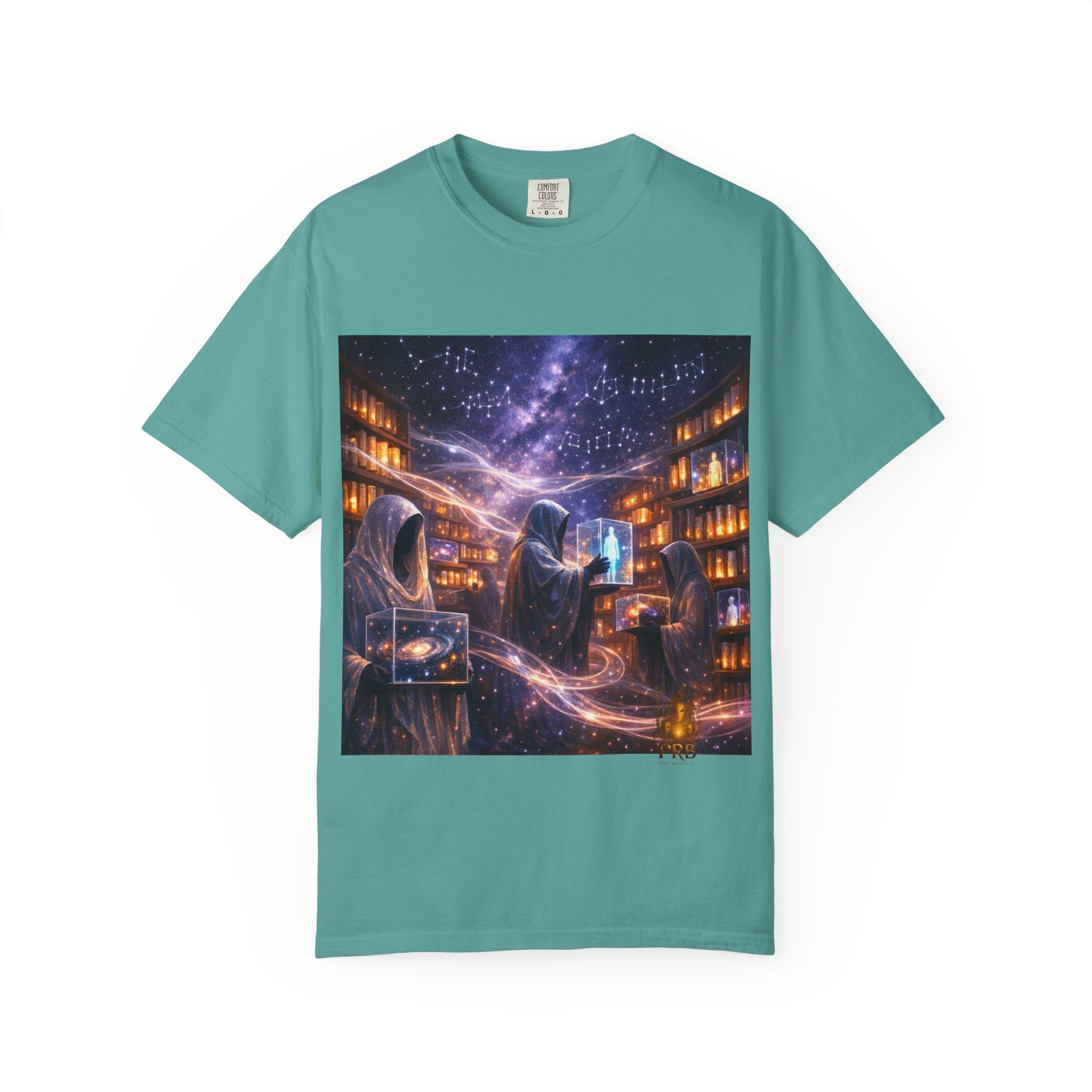PRB Mystic Library Wizards T-Shirt — Cosmic Sorcerer Art Tee by Power Runs Black