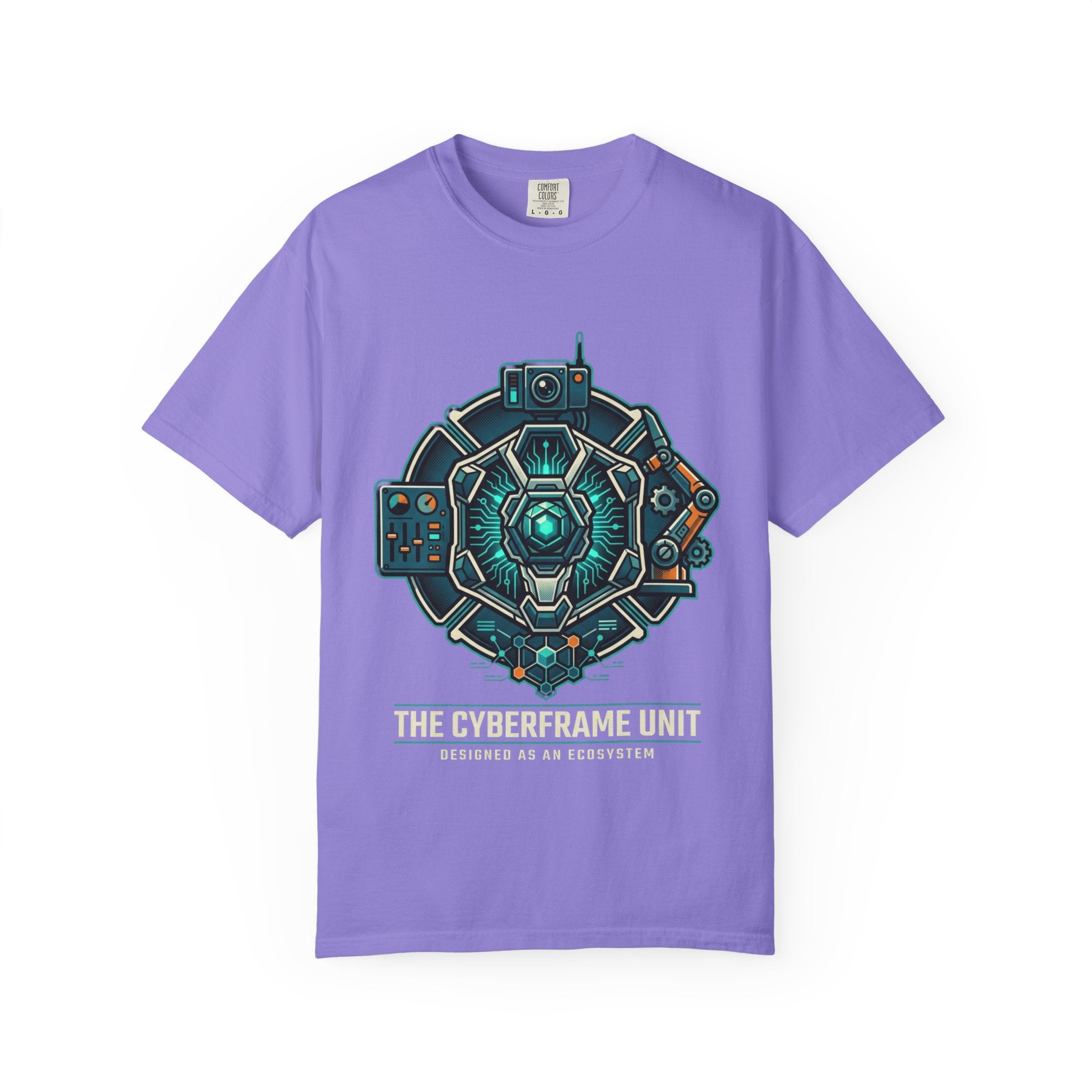 Power Runs Black Cyberframe Unit T-Shirt — Futuristic Tech Armor Graphic Tee by Power Runs Black