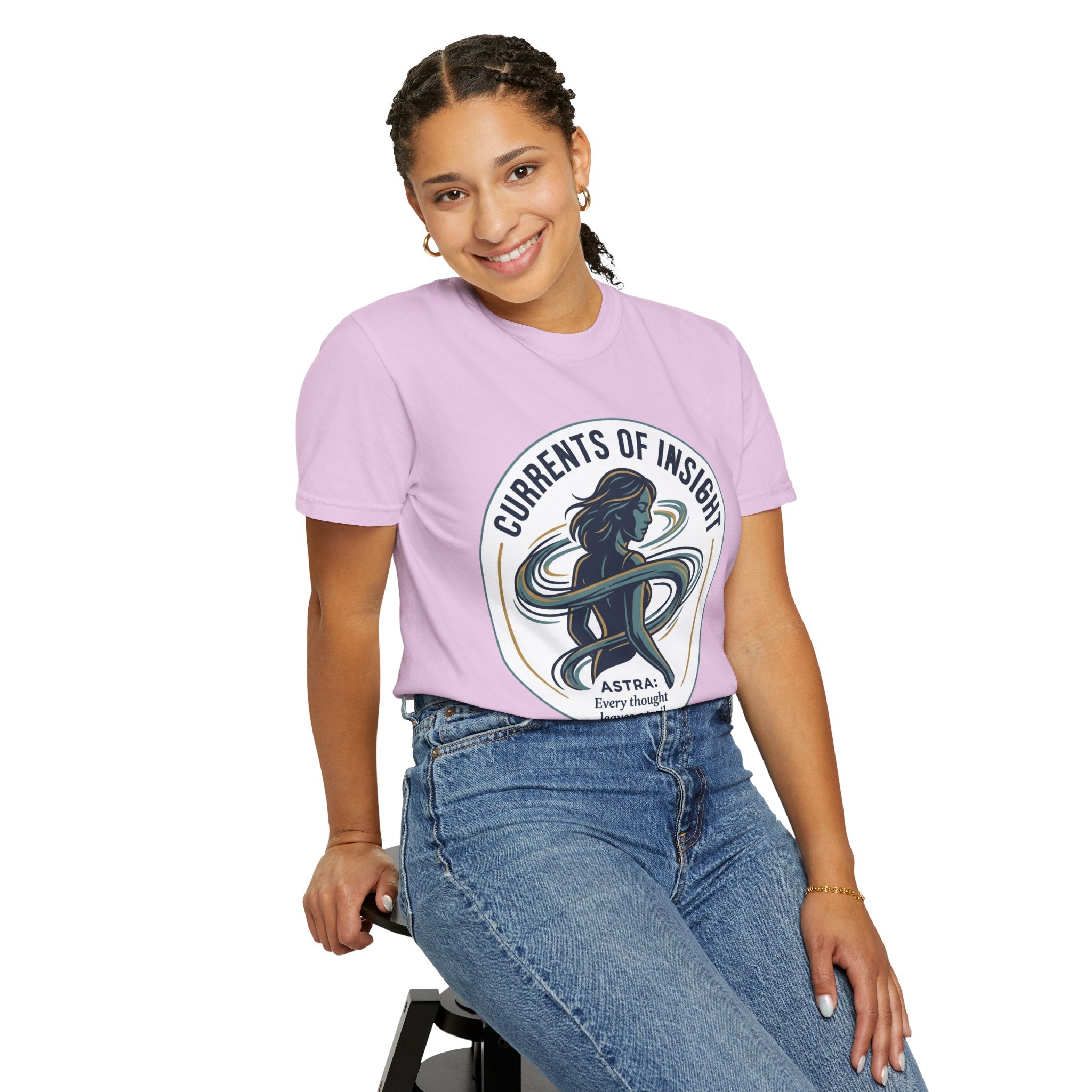 Power Runs Black Currents of Insight T-Shirt — 'Astra: Every thought leaves a trail' Graphic Tee by Power Runs Black