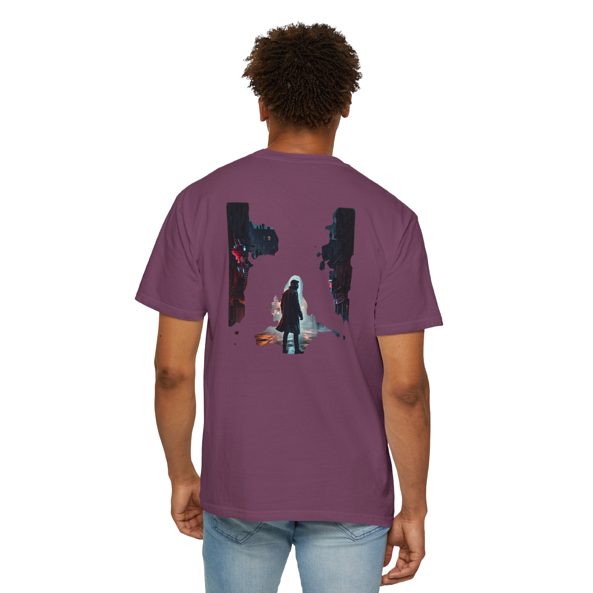 Syndication Loop Cyberpunk Portrait Tee — Tech-Noir Graphic T-Shirt | Power Runs Black by Printify