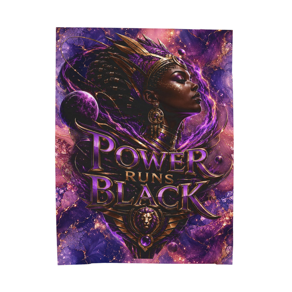 Power Runs Black Velveteen Plush Blanket - "Power Runs Black" Inspirational Afrocentric Throw Blanket by Power Runs Black