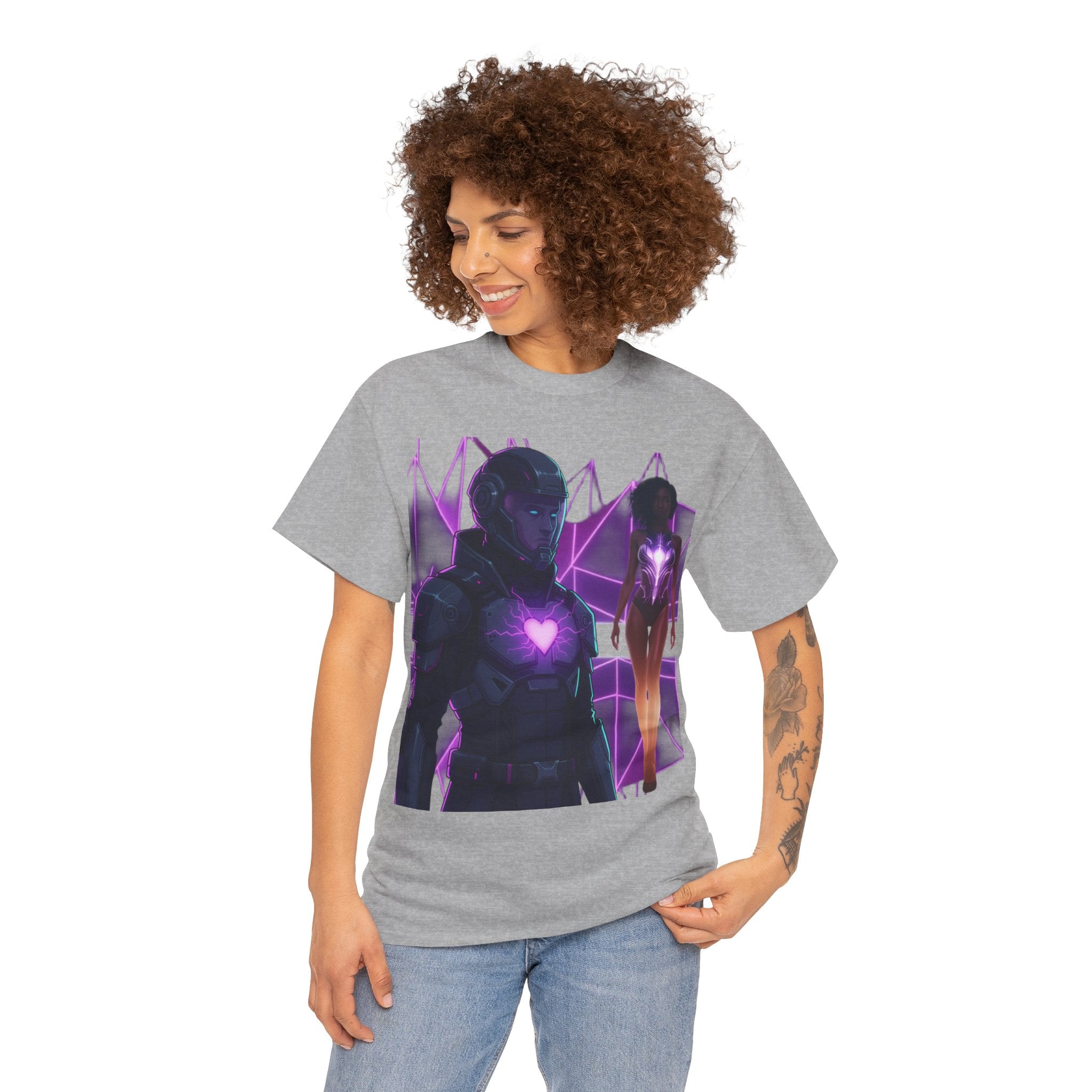 Power Run Black PRB Pretty Rich Bitch The Collection Purple Heart Cyberpunk Knight T-Shirt | Futuristic Armor Sci‑Fi Tee by Printify