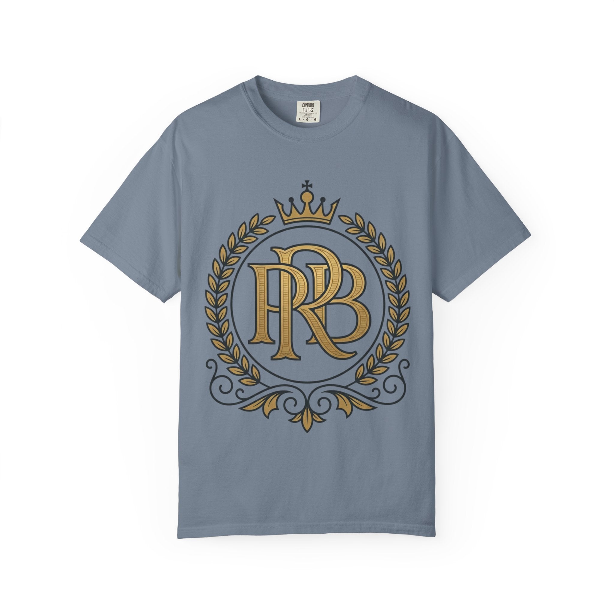 PRB Gold Monogram Crest Graphic T-Shirt | Laurel Crown Emblem Streetwear Tee by Printify