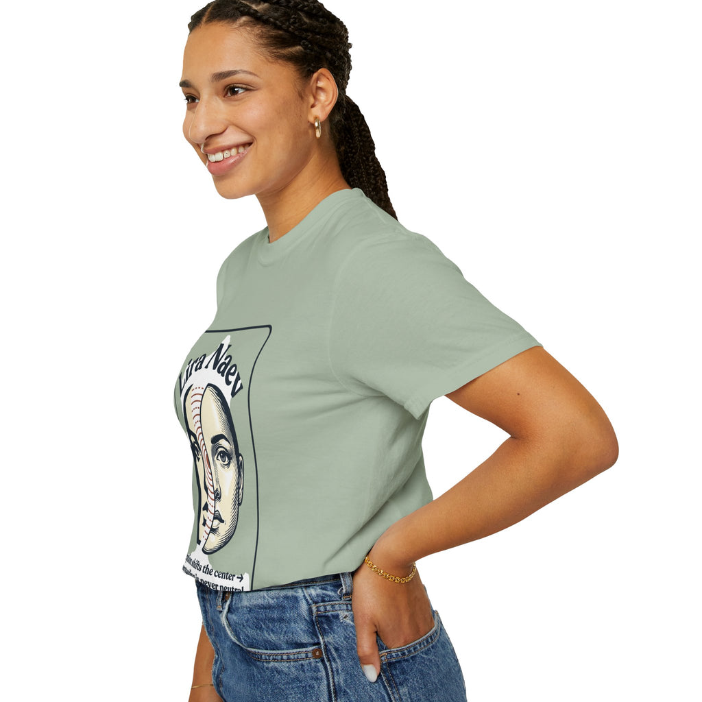 Power Runs Black PRB Lira Naev Split-Face Graphic T-Shirt — “Perception shifts the center” Statement Tee by Printify