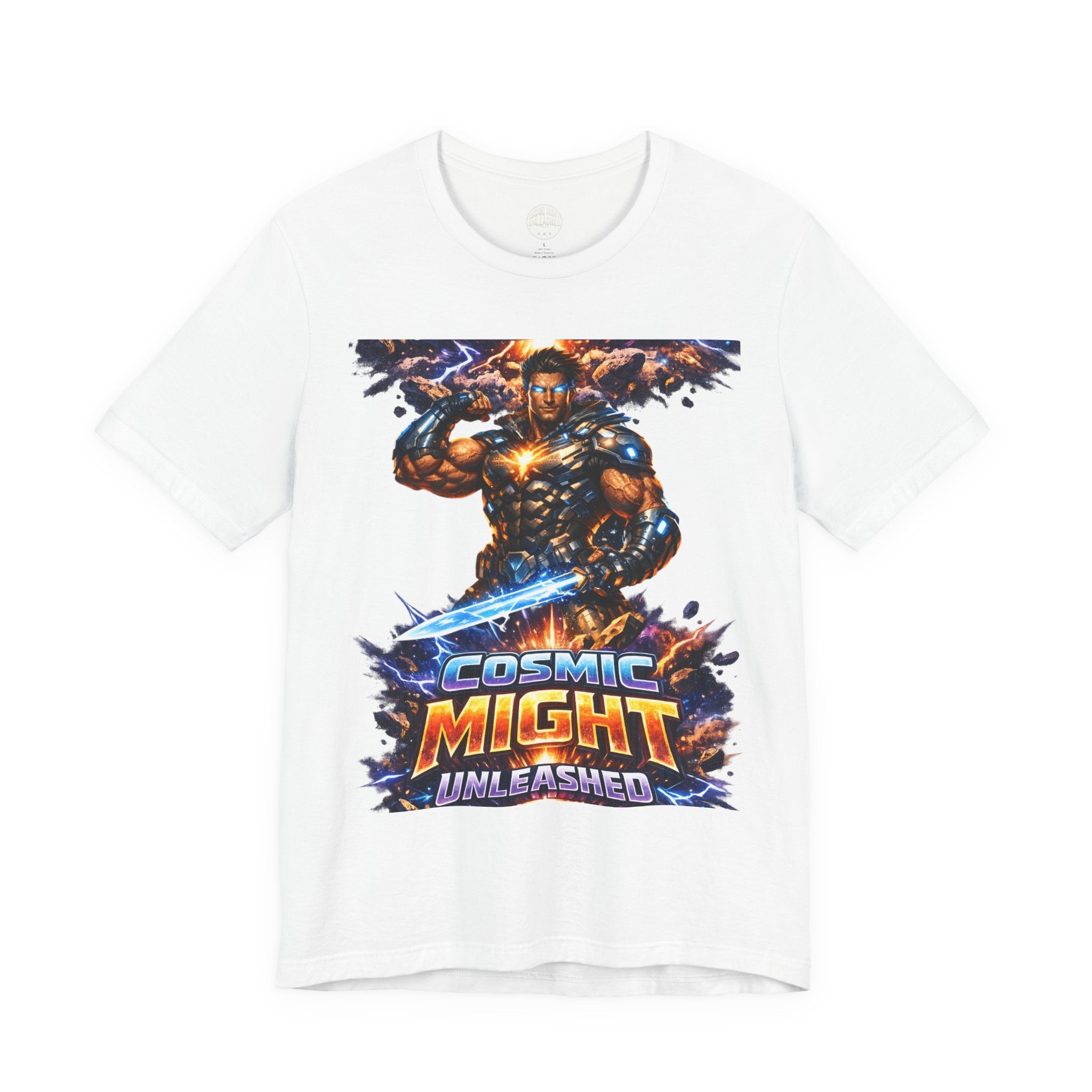 PRB Cosmic Might Unleashed Tee — Sci‑Fi Superhero Graphic T-Shirt by Printify