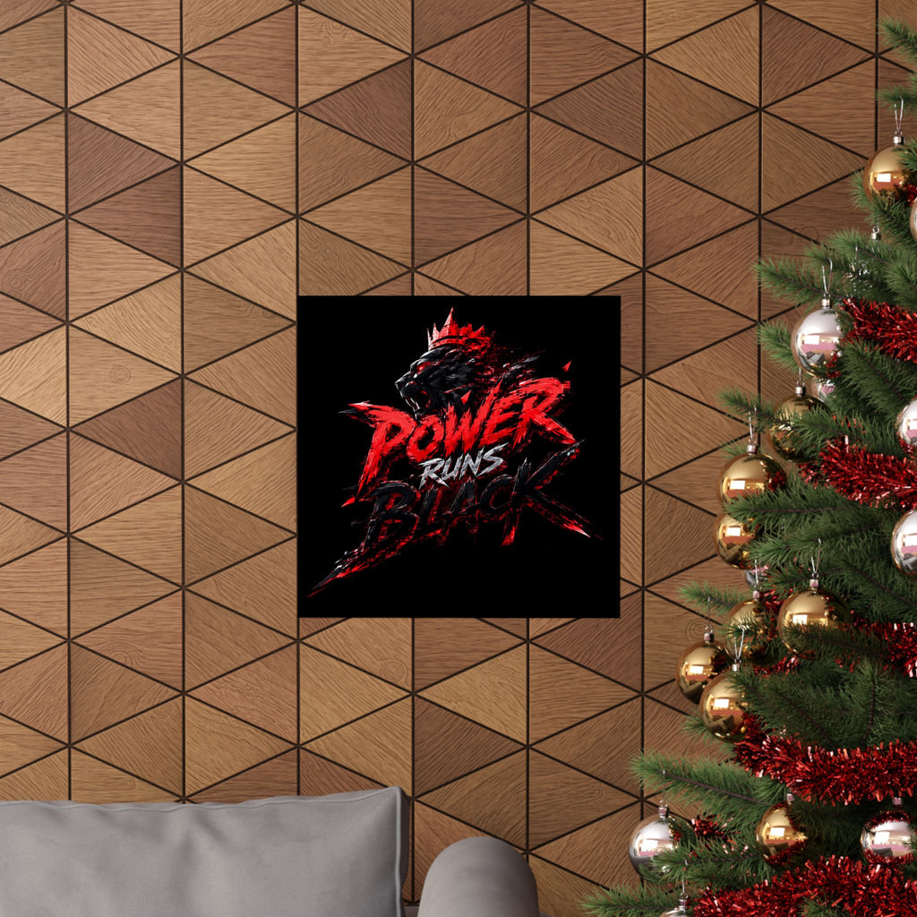Power Runs Black Matte Poster — Red Panther Skull Graphic Wall Art by Power Runs Black