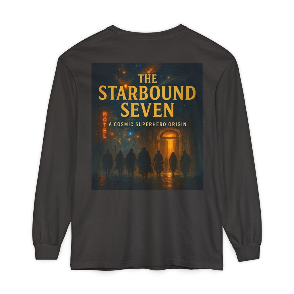 PRB The Starbound Seven graphic long sleeve shirt | cosmic superhero poster by Power Runs Black