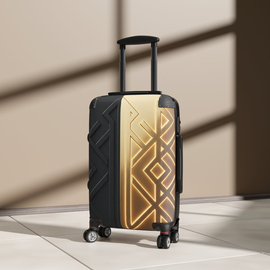 Power Runs Black PRB Gold Geo Accent Suitcase – Carry-On Hard Shell Luggage by Power Runs Black