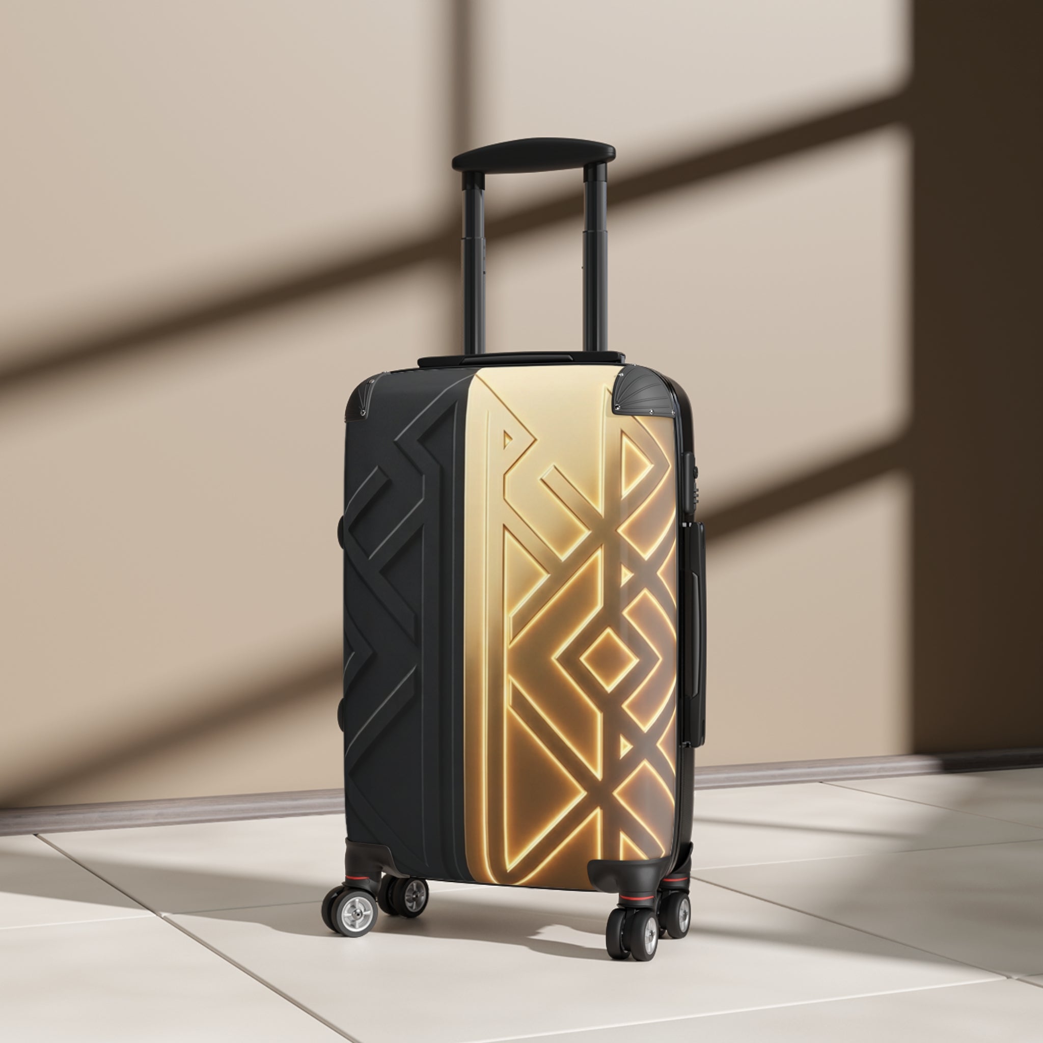 Power Runs Black PRB Gold Geo Accent Suitcase – Carry-On Hard Shell Luggage by Power Runs Black