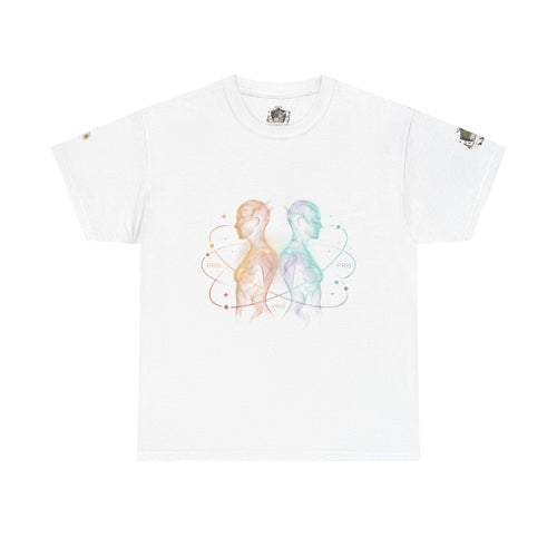 Power Runs Black Gemini Spirit Tee — Twin Sun & Moon Celestial Graphic T-Shirt by Printify