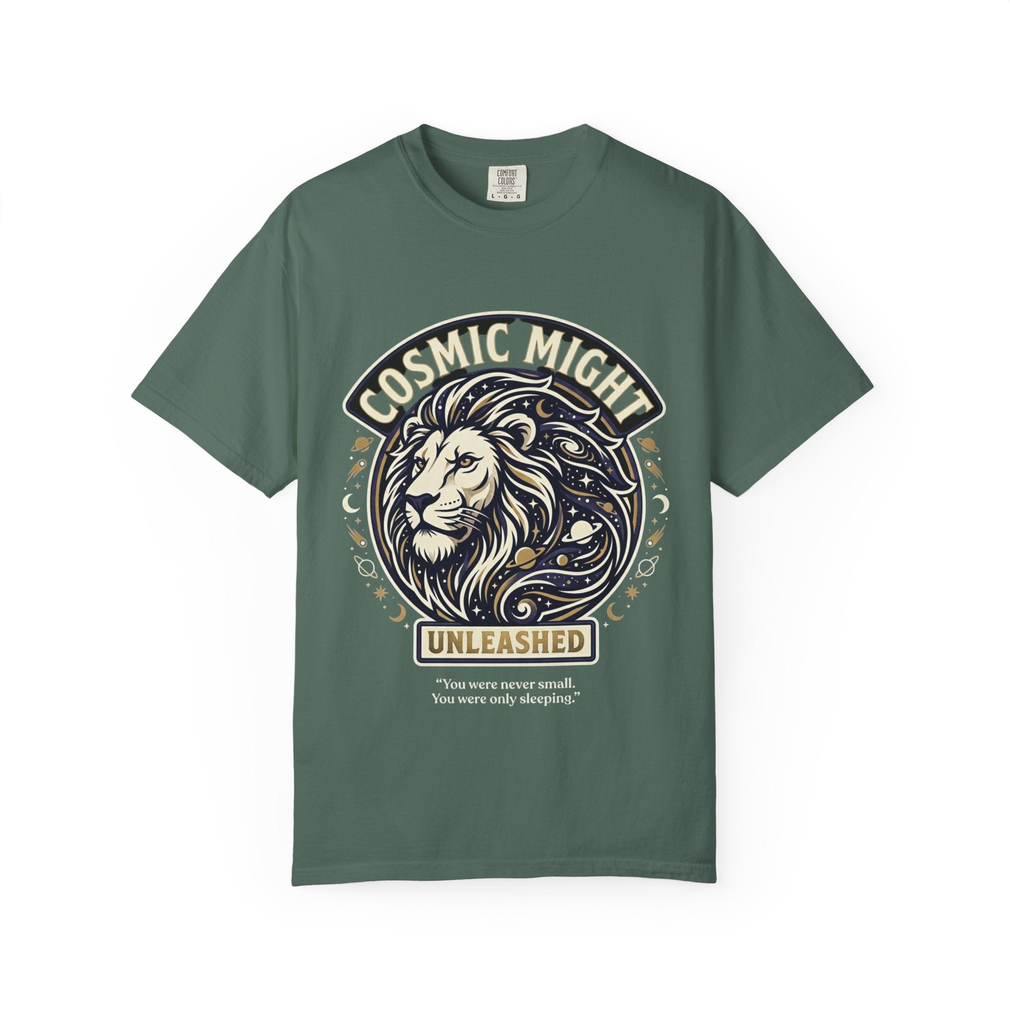 PRB Starforged Flex Cosmic Might Unleashed Lion Graphic T-Shirt — "Unleashed" Inspirational Lion Tee by Power Runs Black